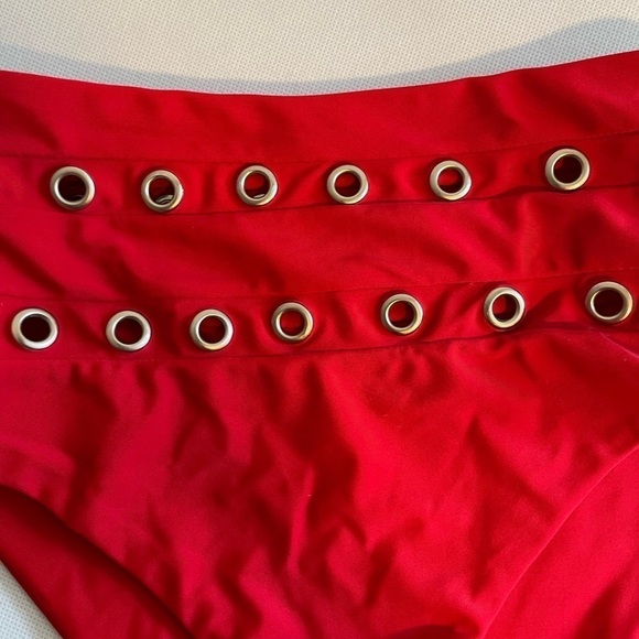 Lovers and Friends Swim Suit Bikini Bottom XXS Red High Waisted Grommets - Picture 3 of 5